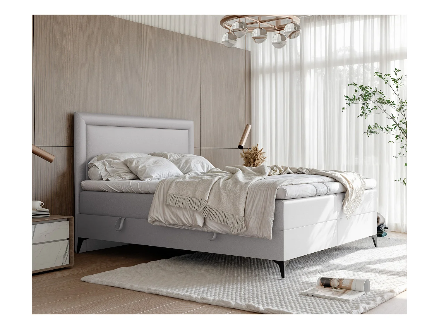 Lit continental rembourré avec surmatelas, gris  - 140x200 - NERO