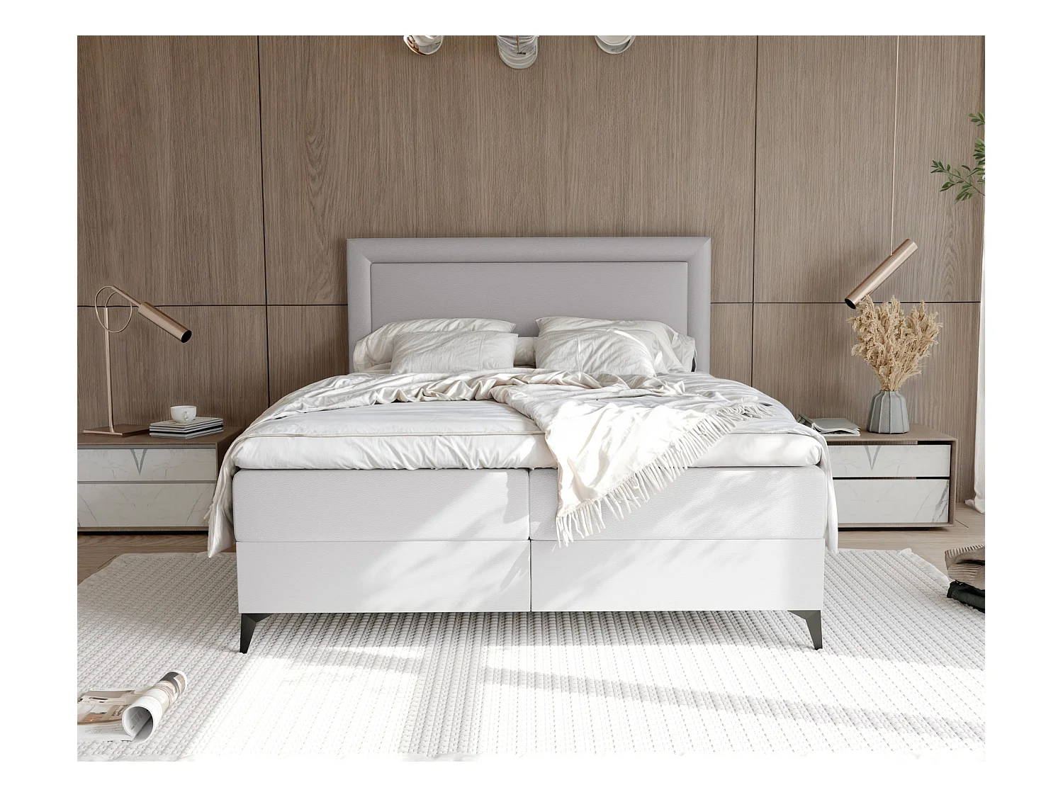 Lit continental rembourré avec surmatelas, gris  - 140x200 - NERO