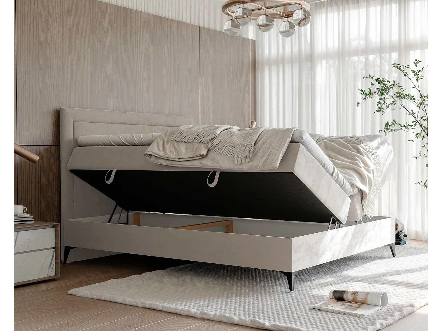 Lit continental rembourré avec surmatelas, beige - 200x200 - NERO