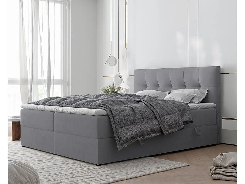 Lit continental rembourré avec surmatelas, gris clair - 160x200 - RENZO