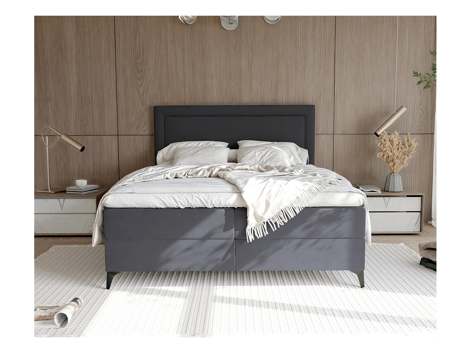 Lit continental rembourré avec surmatelas, noir - 180x200 - NERO