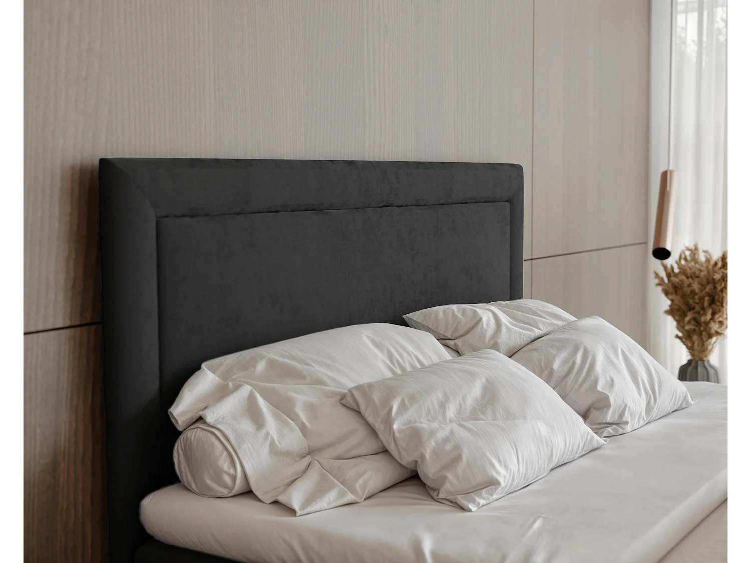 Lit continental rembourré avec surmatelas, noir - 180x200 - NERO