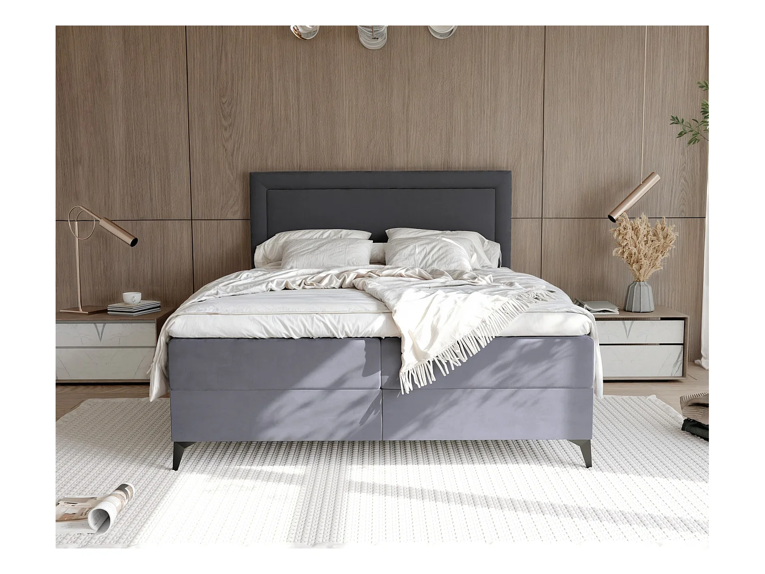 Lit continental rembourré avec surmatelas, gris anthracite - 200x200 - NERO