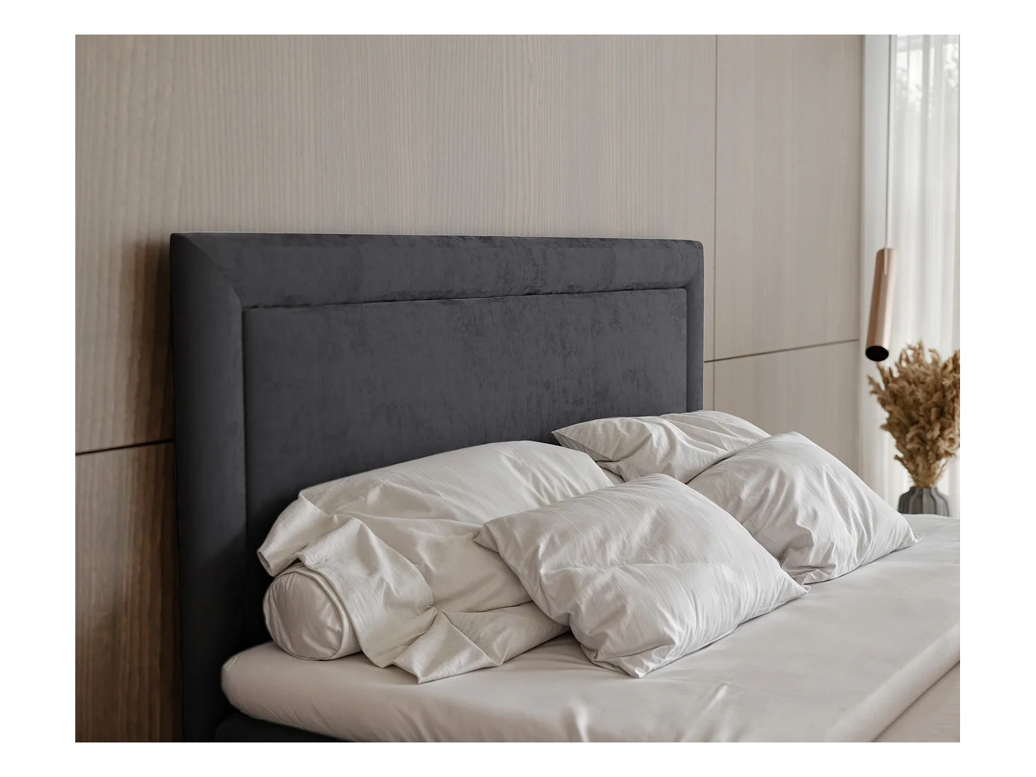 Lit continental rembourré avec surmatelas, gris anthracite - 200x200 - NERO