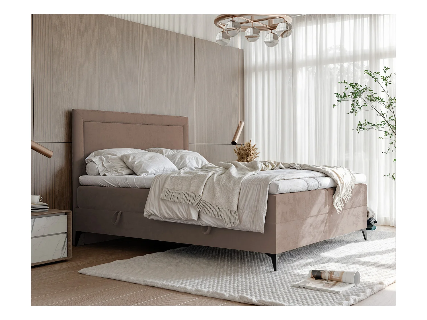 Lit continental rembourré avec surmatelas, marron - 120x200 - NERO