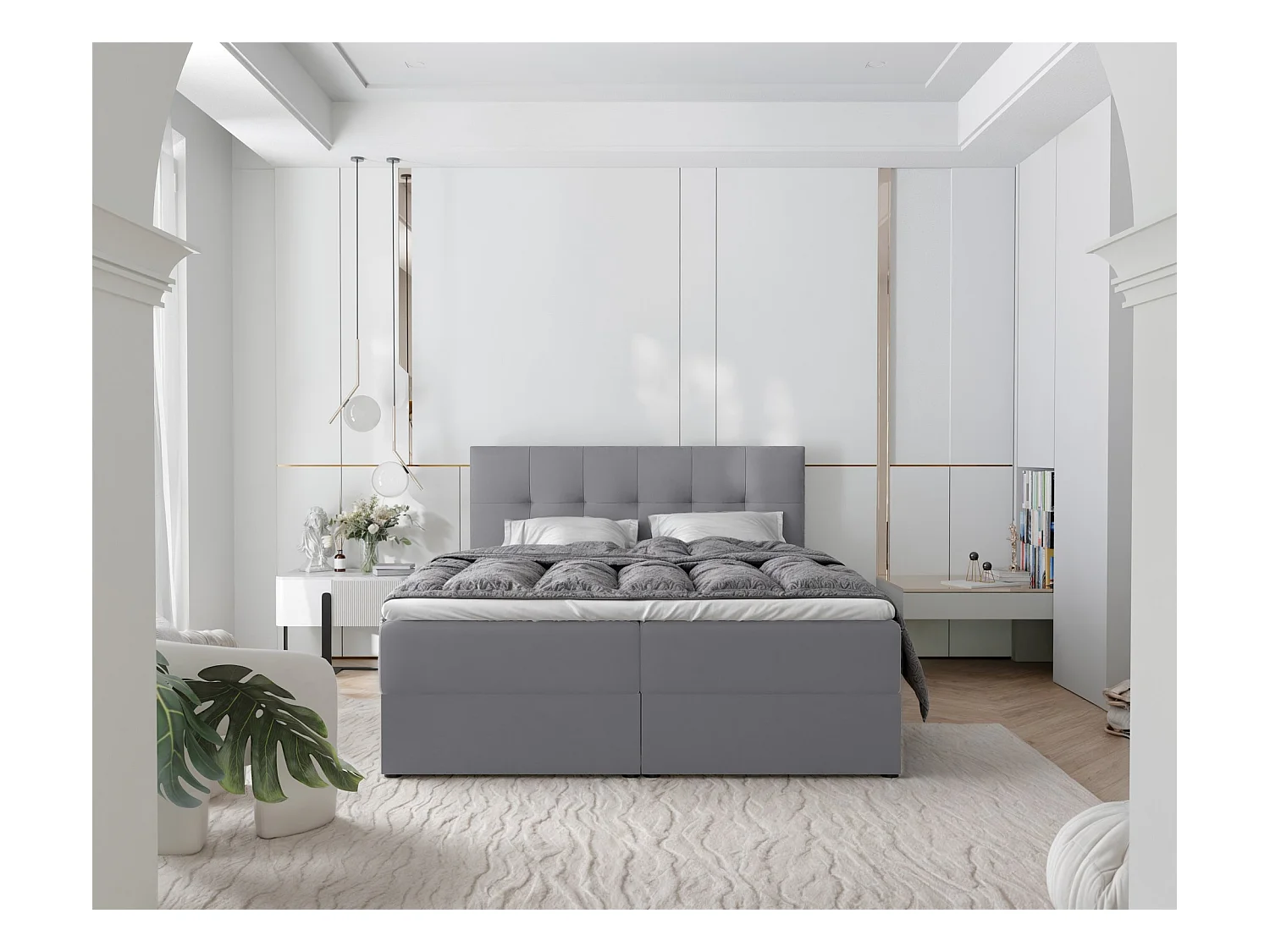 Lit continental rembourré avec surmatelas, gris clair - 120x200 - RENZO