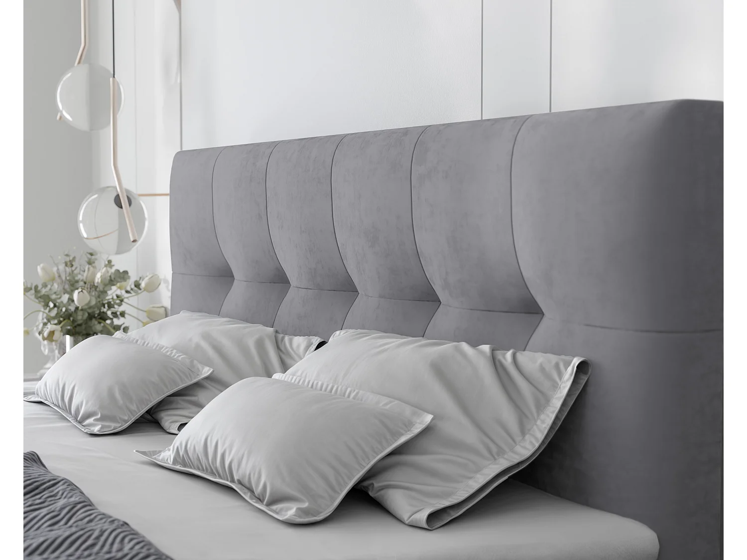 Lit continental rembourré avec surmatelas, gris clair - 120x200 - RENZO