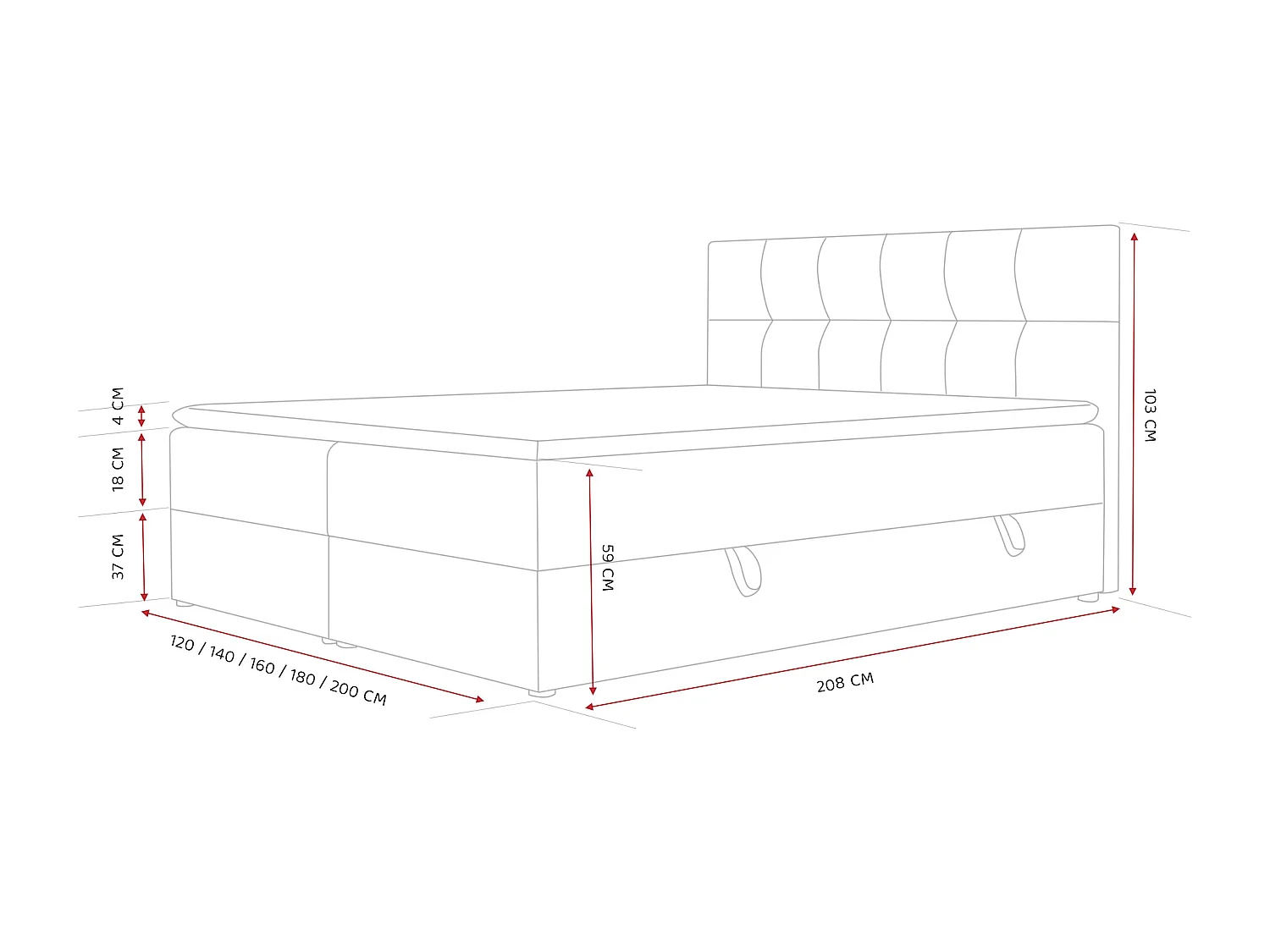 Lit continental rembourré avec surmatelas, gris clair - 120x200 - RENZO