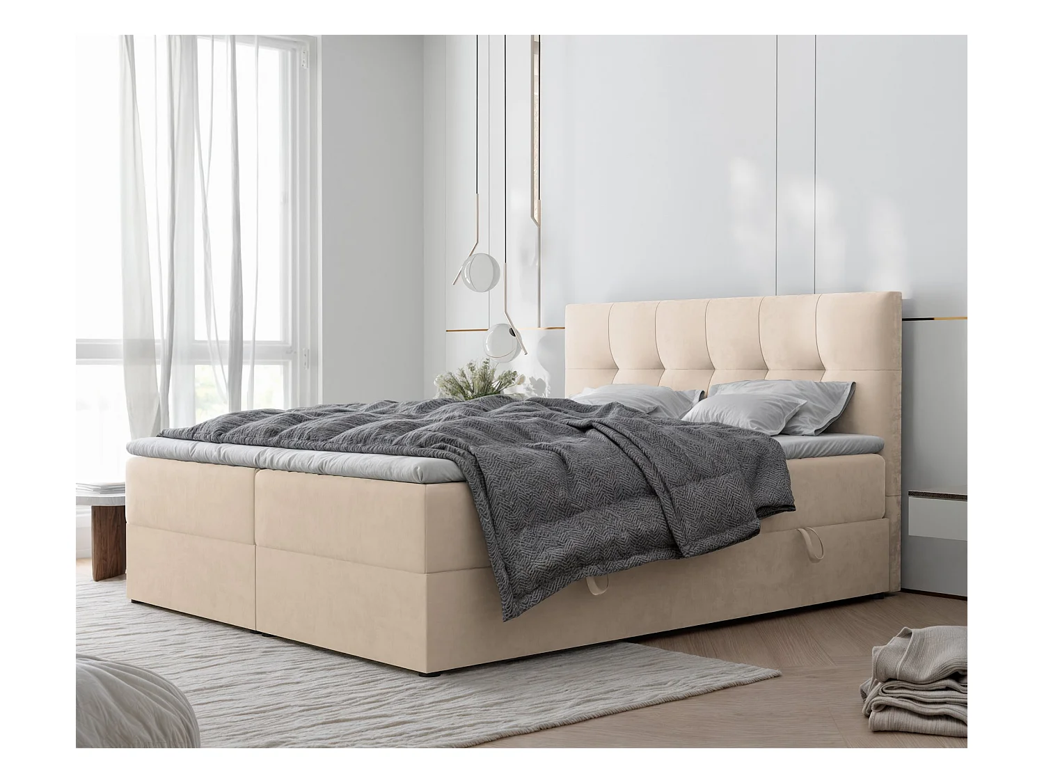 Lit continental rembourré avec surmatelas, crème - 120x200 - RENZO