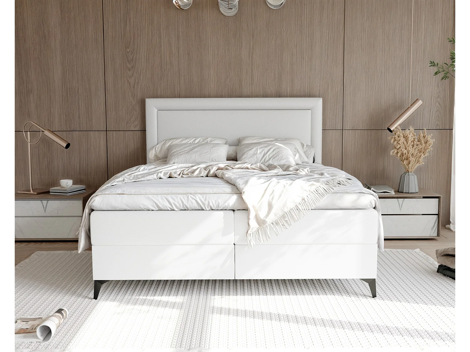 Lit continental rembourré avec surmatelas, blanc  - 120x200 - NERO