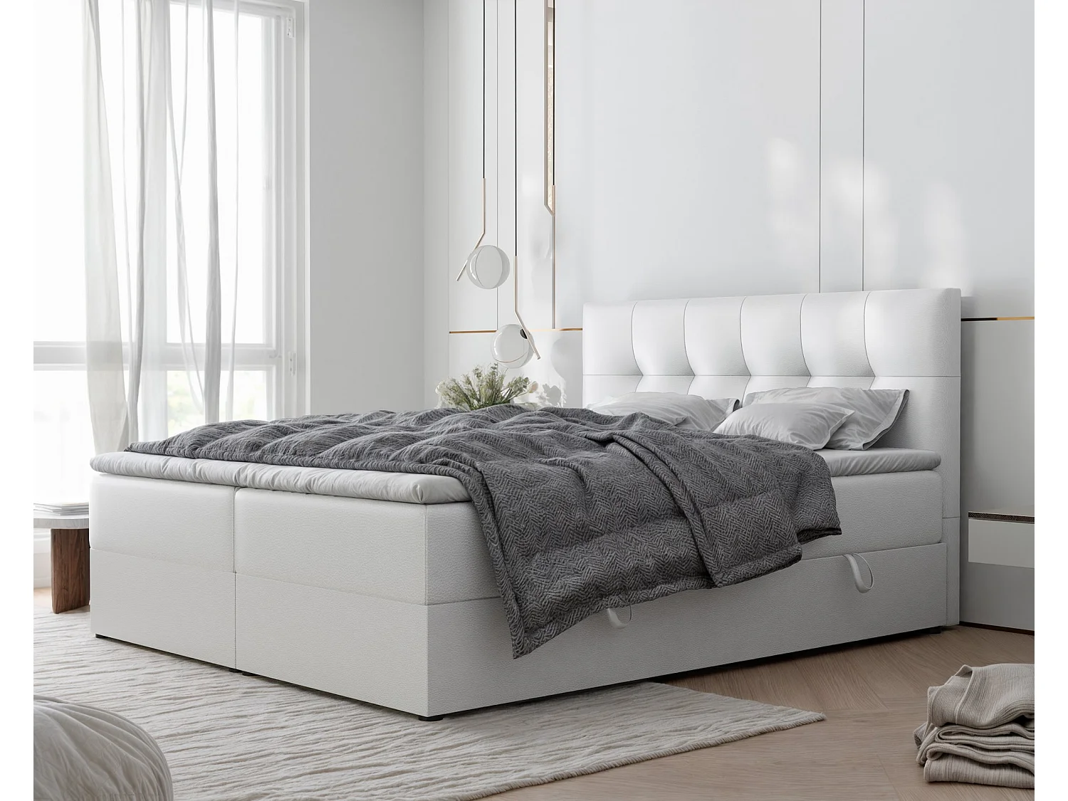 Lit continental rembourré avec surmatelas, blanc  - 140x200 - RENZO