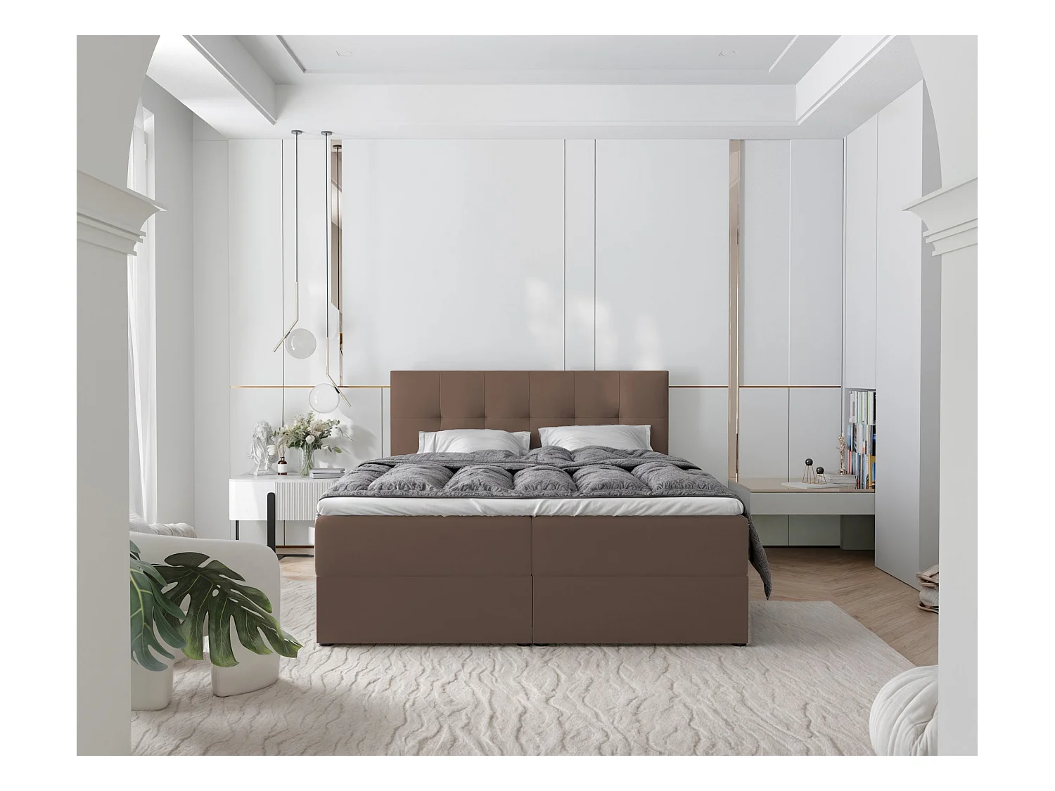 Lit continental rembourré avec surmatelas, marron - 180x200 - RENZO