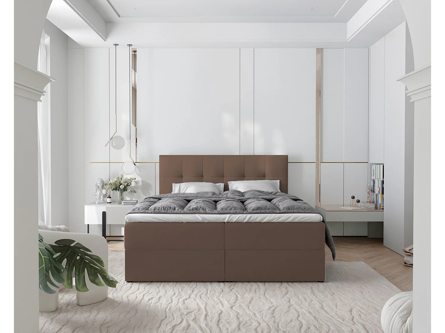 Lit continental rembourré avec surmatelas, marron - 180x200 - RENZO