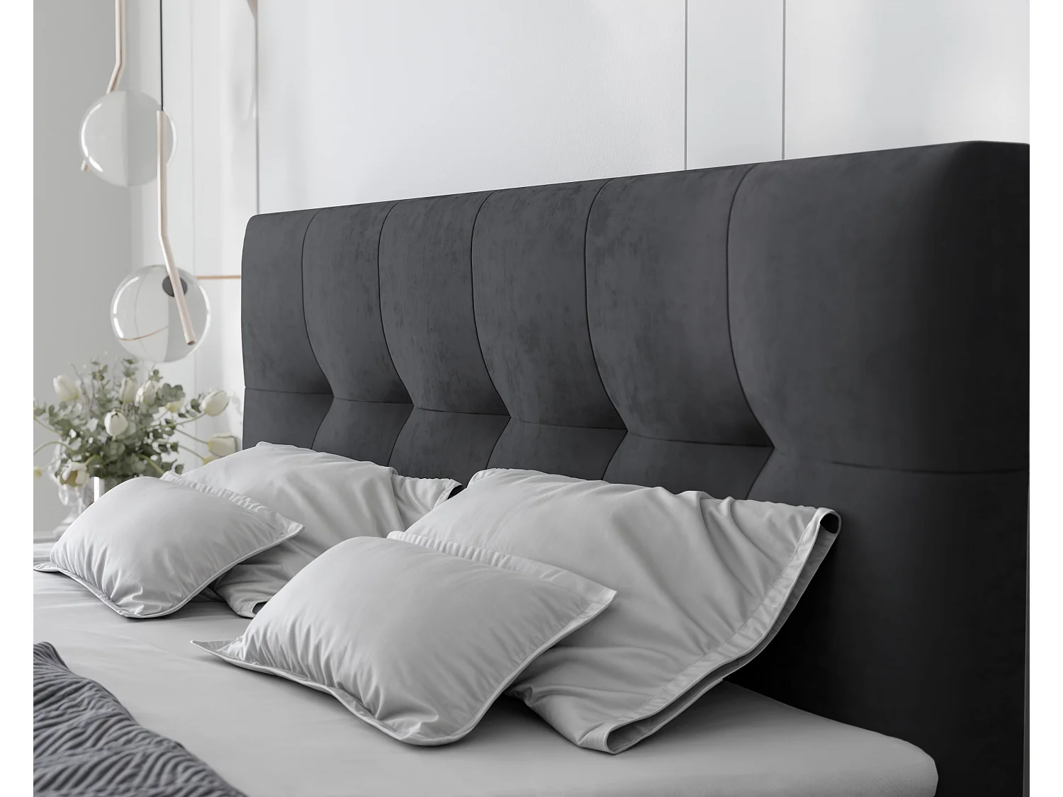 Lit continental rembourré avec surmatelas, gris anthracite - 140x200 - RENZO
