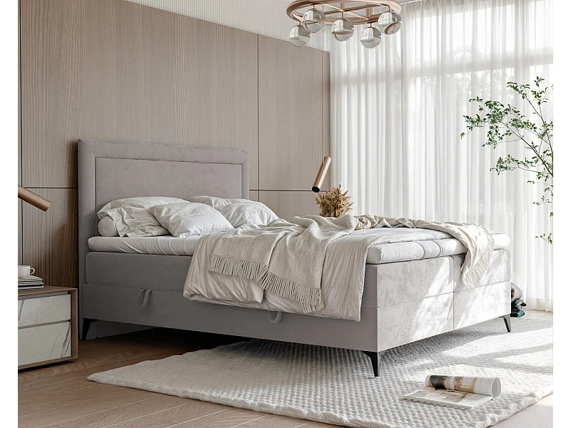 Lit continental rembourré avec surmatelas, gris - 180x200 - NERO