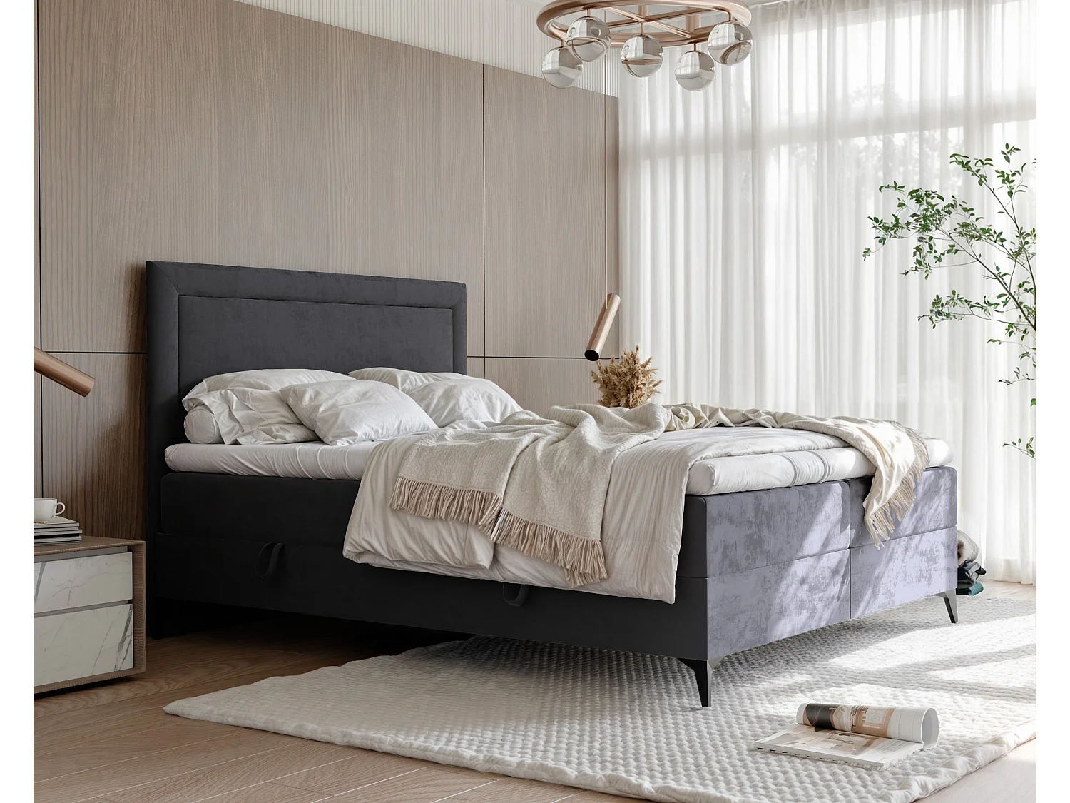 Lit continental rembourré avec surmatelas, gris anthracite - 180x200 - NERO