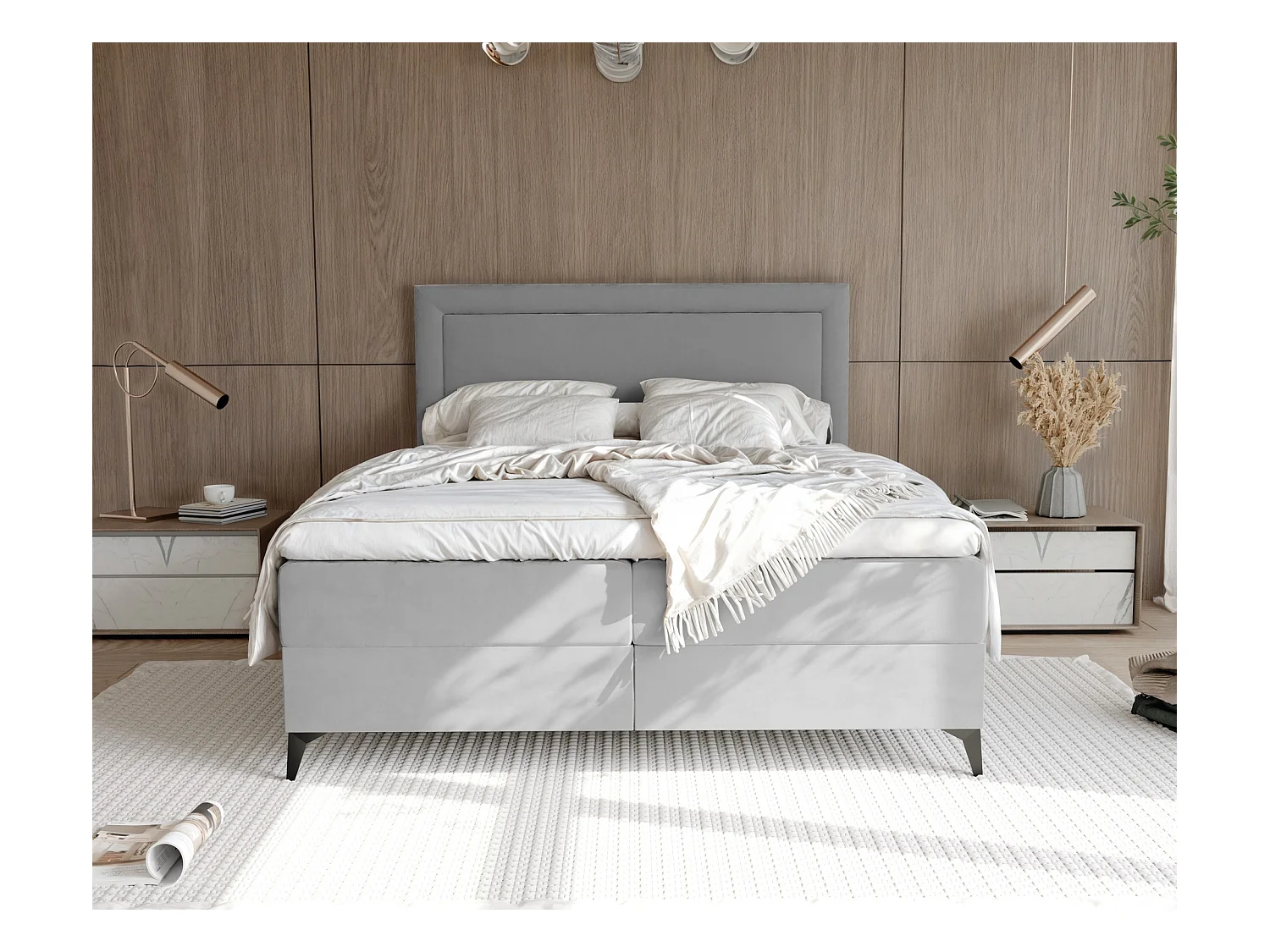 Lit continental rembourré avec surmatelas, gris clair - 180x200 - NERO