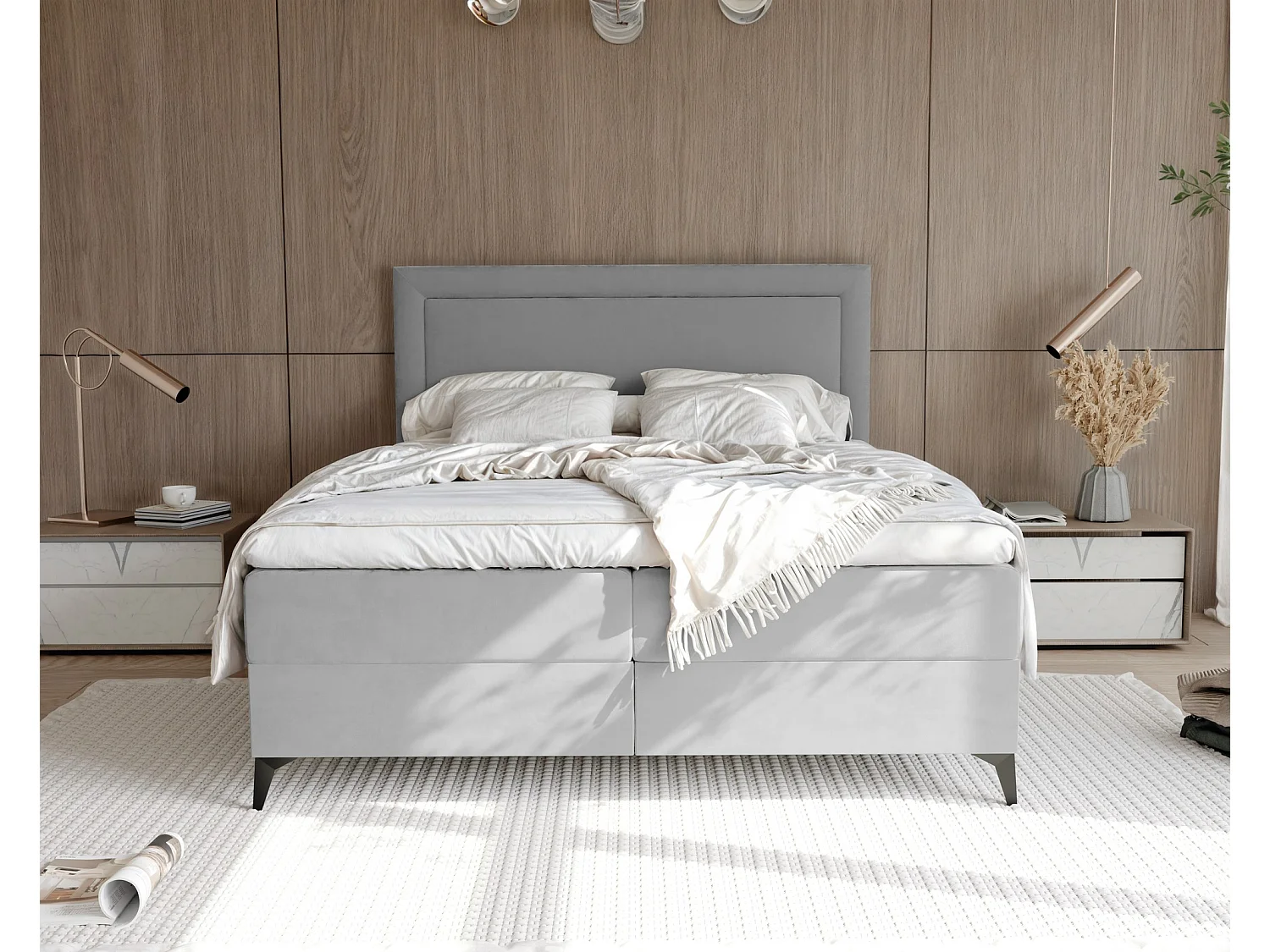 Lit continental rembourré avec surmatelas, gris clair - 180x200 - NERO