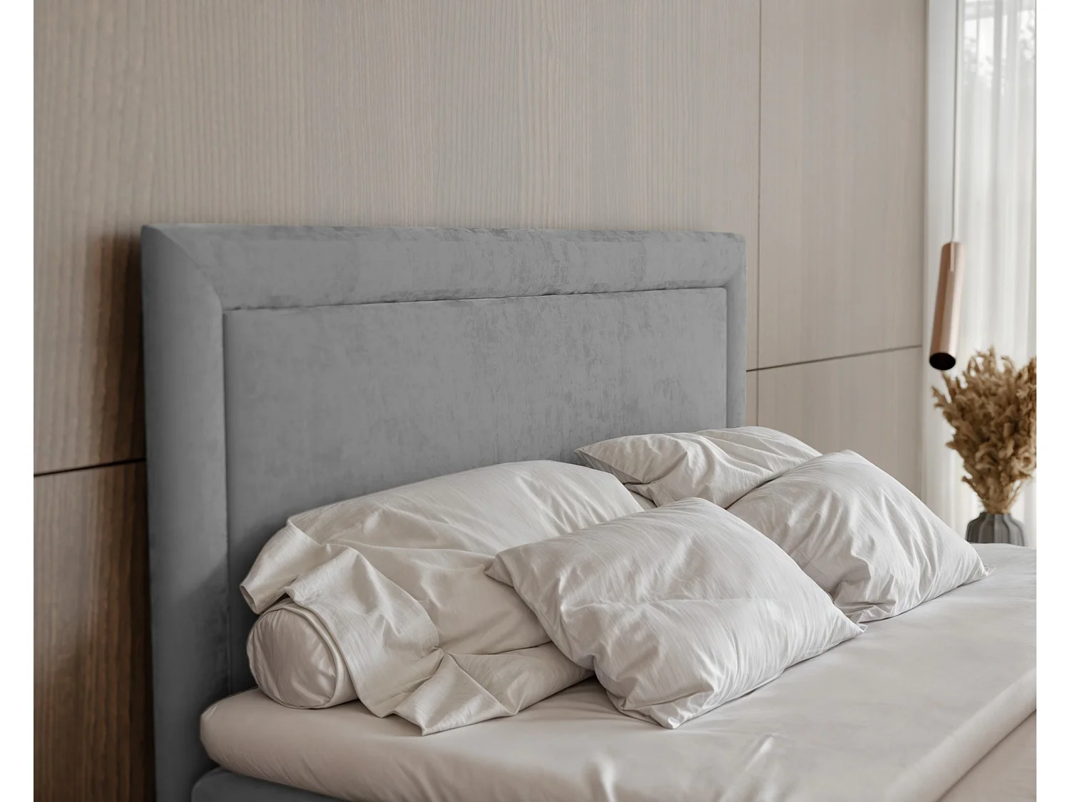 Lit continental rembourré avec surmatelas, gris clair - 180x200 - NERO