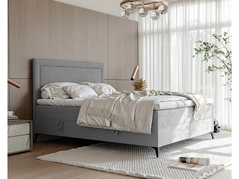 Lit continental rembourré avec surmatelas, gris clair - 180x200 - NERO