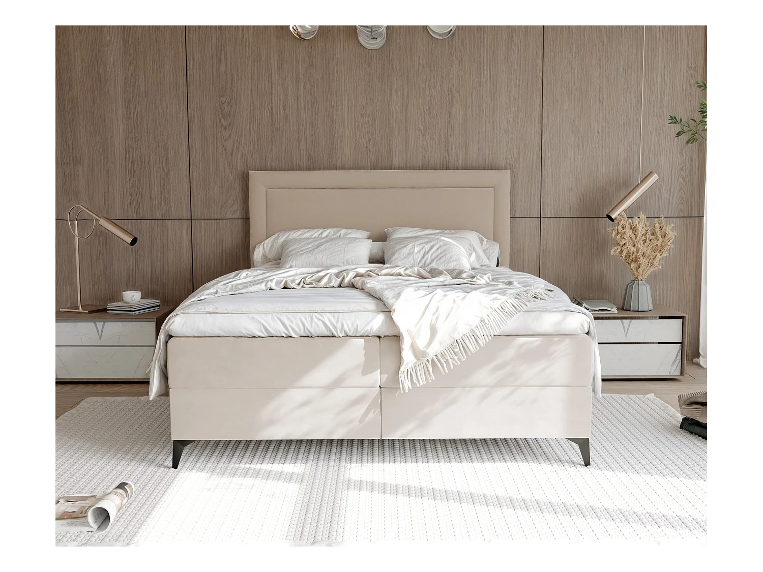 Lit continental rembourré avec surmatelas, crème - 120x200 - NERO