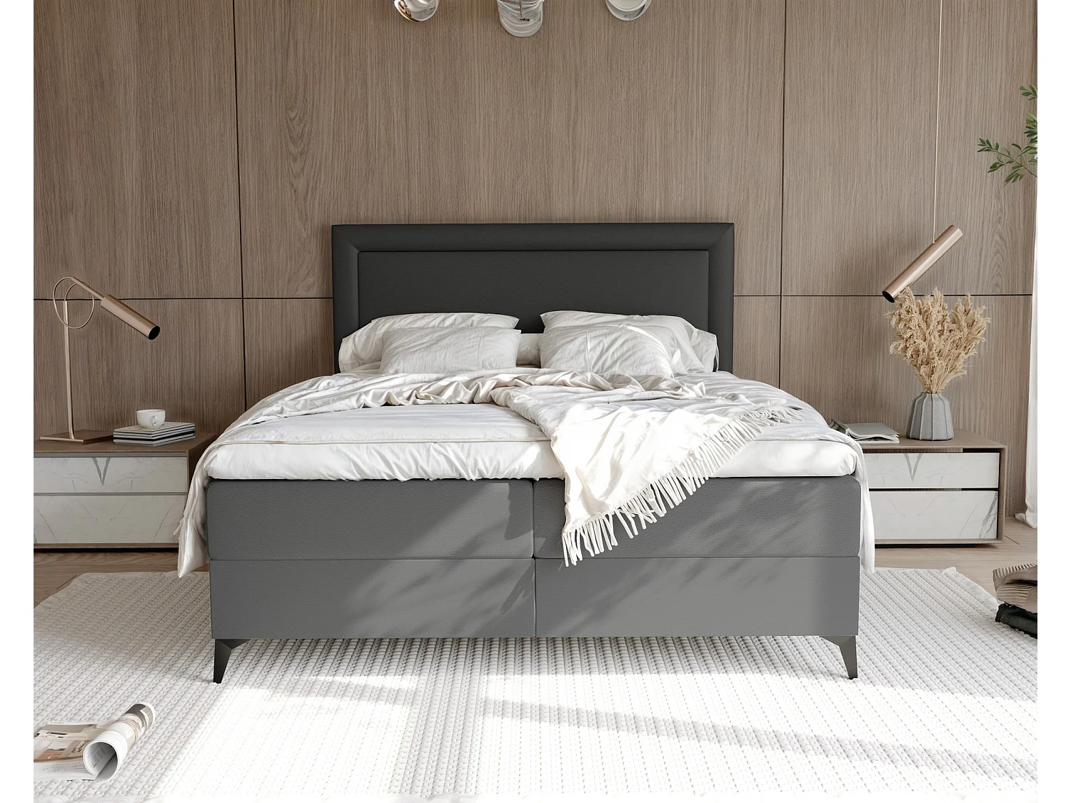 Lit continental rembourré avec surmatelas, noir  - 180x200 - NERO