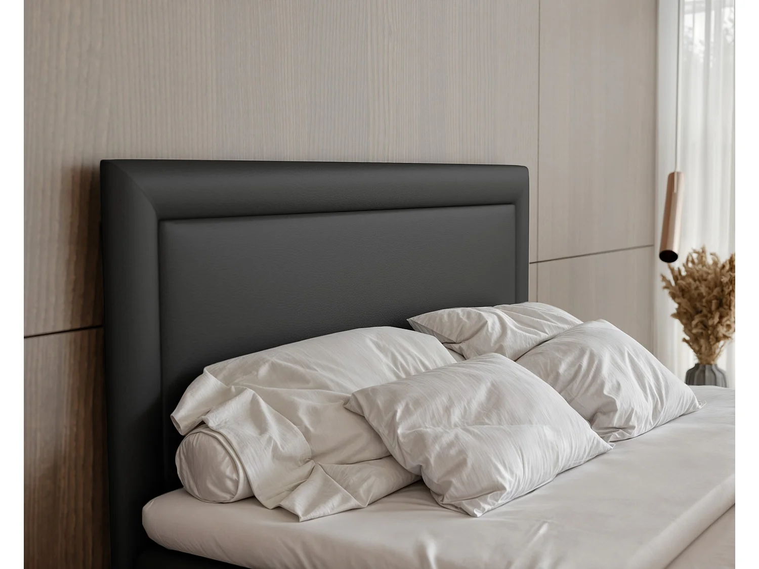 Lit continental rembourré avec surmatelas, noir  - 180x200 - NERO