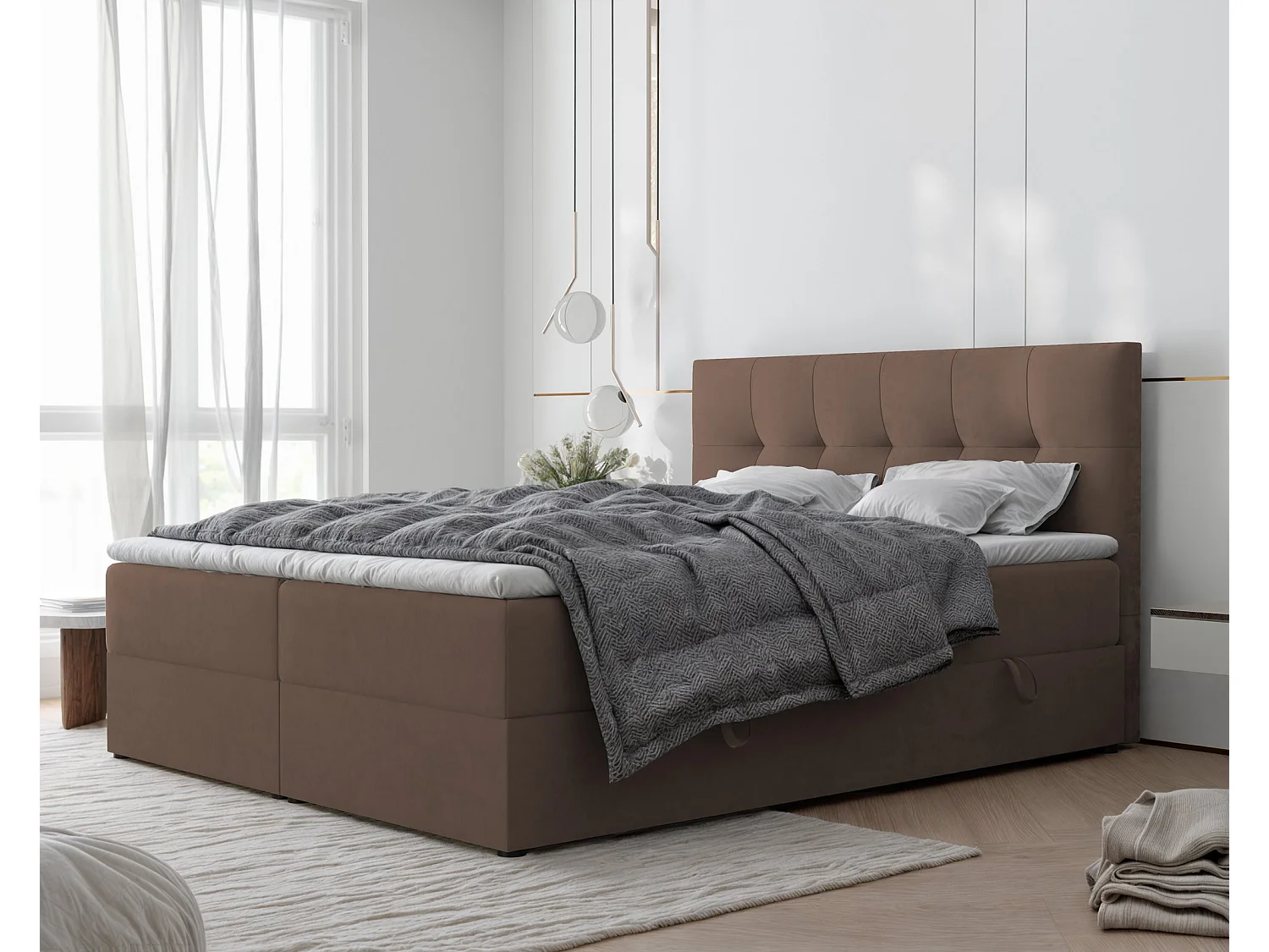 Lit continental rembourré avec surmatelas, marron - 140x200 - RENZO