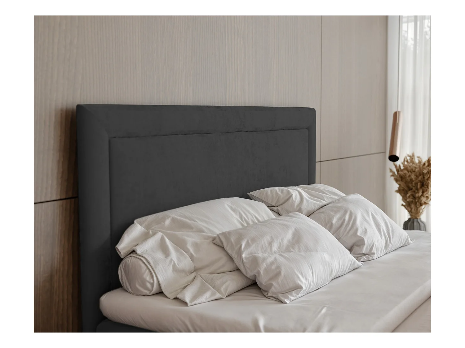 Lit continental rembourré avec surmatelas, gris anthracite - 140x200 - NERO