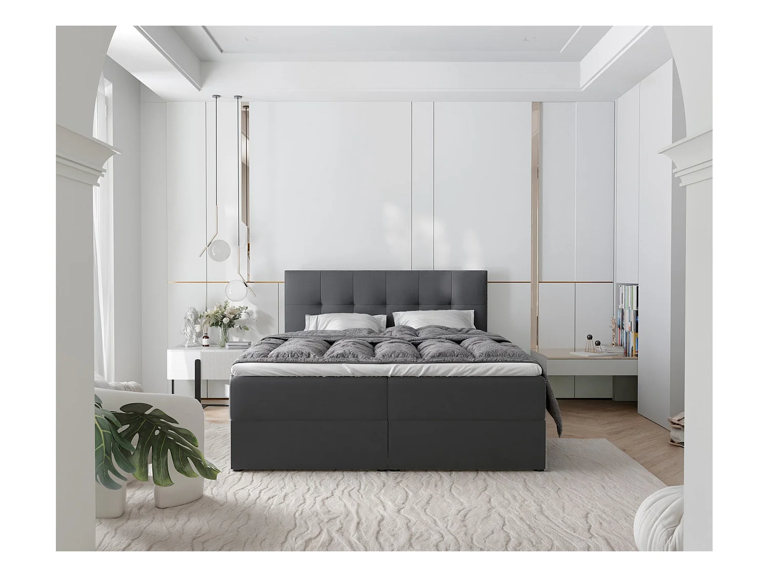 Lit continental rembourré avec surmatelas, gris anthracite - 120x200 - RENZO