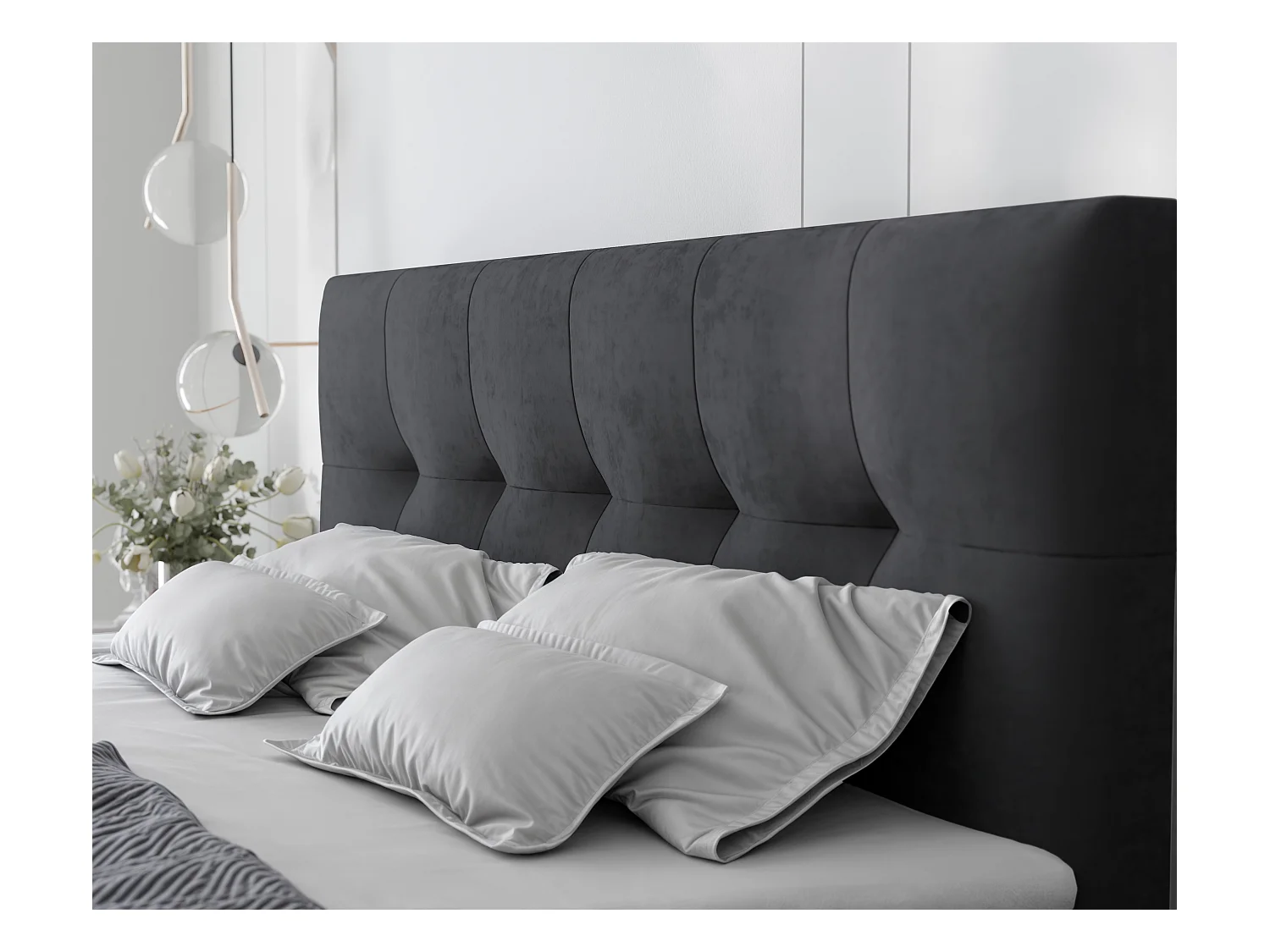 Lit continental rembourré avec surmatelas, gris anthracite - 120x200 - RENZO