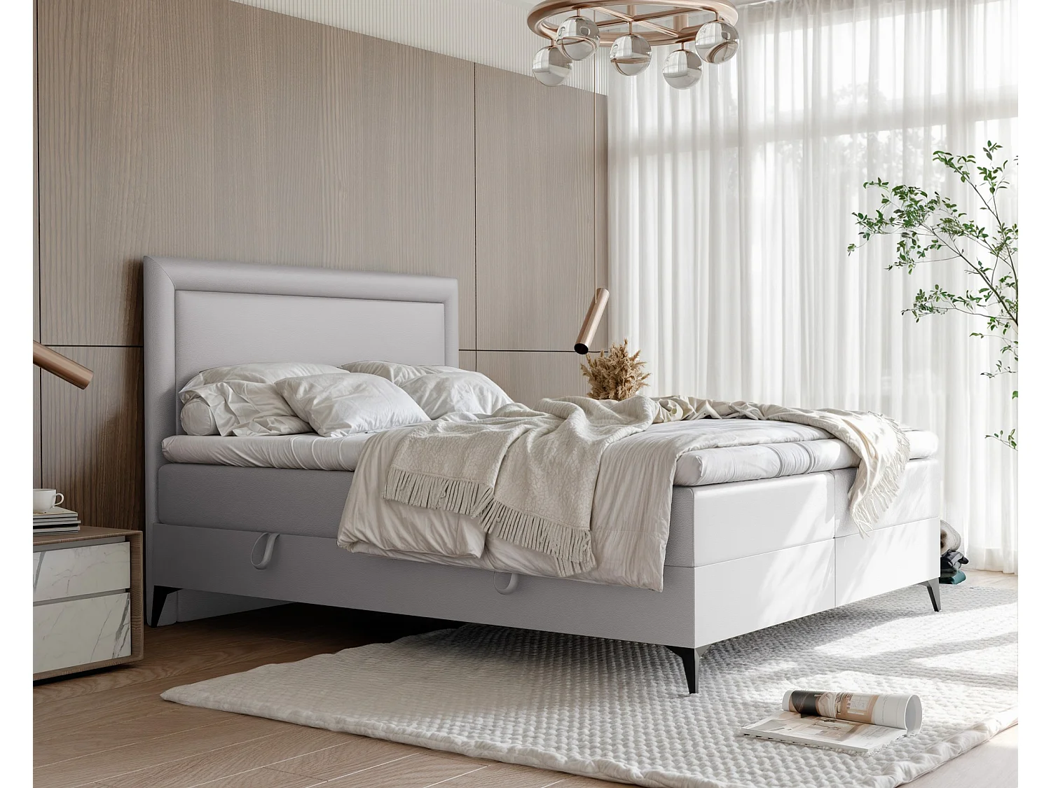 Lit continental rembourré avec surmatelas, gris  - 180x200 - NERO