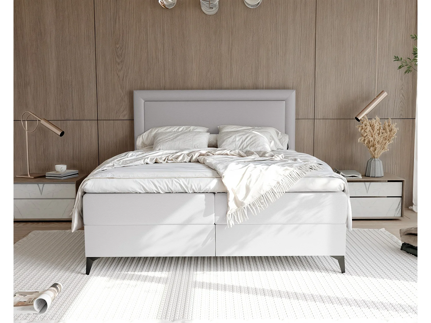 Lit continental rembourré avec surmatelas, gris  - 180x200 - NERO