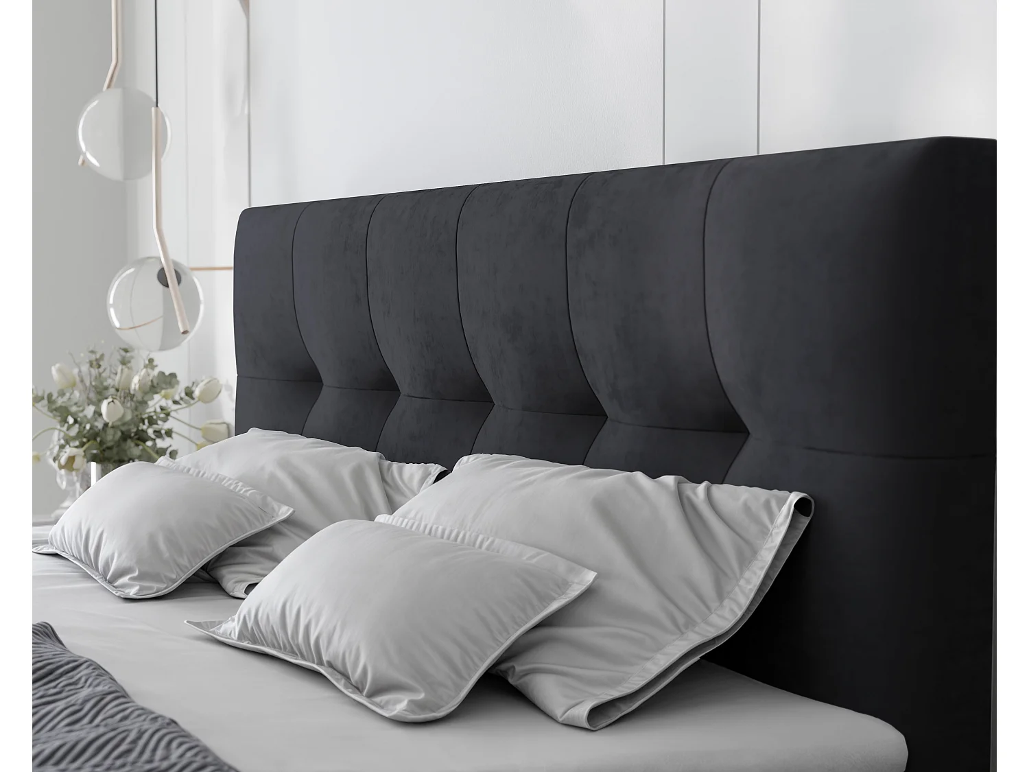 Lit continental rembourré avec surmatelas, noir - 200x200 - RENZO