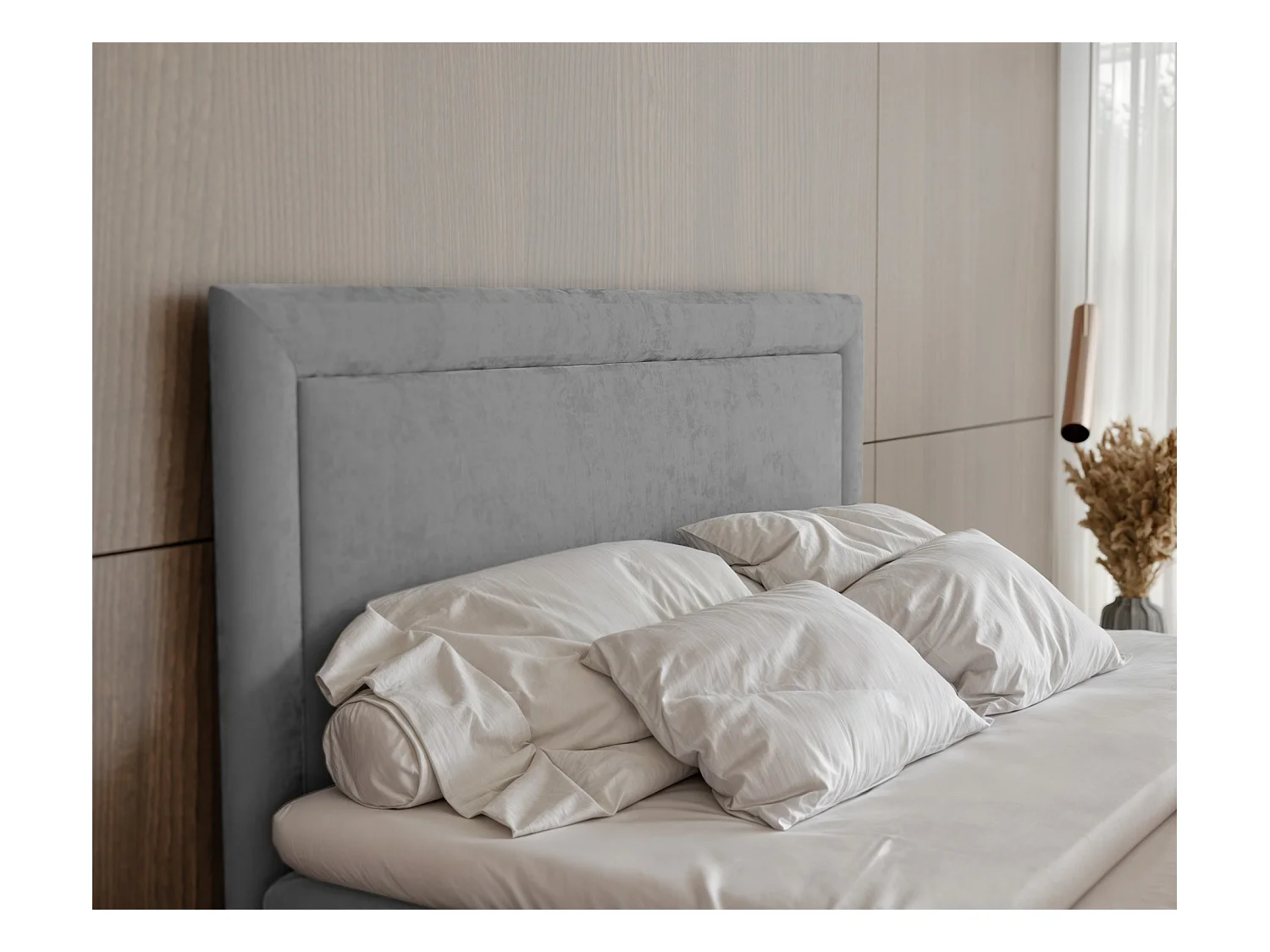 Lit continental rembourré avec surmatelas, gris clair - 200x200 - NERO