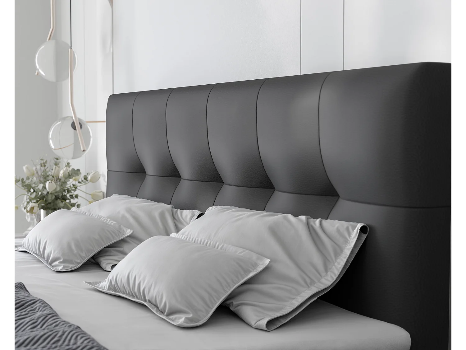 Lit continental rembourré avec surmatelas, noir  - 200x200 - RENZO