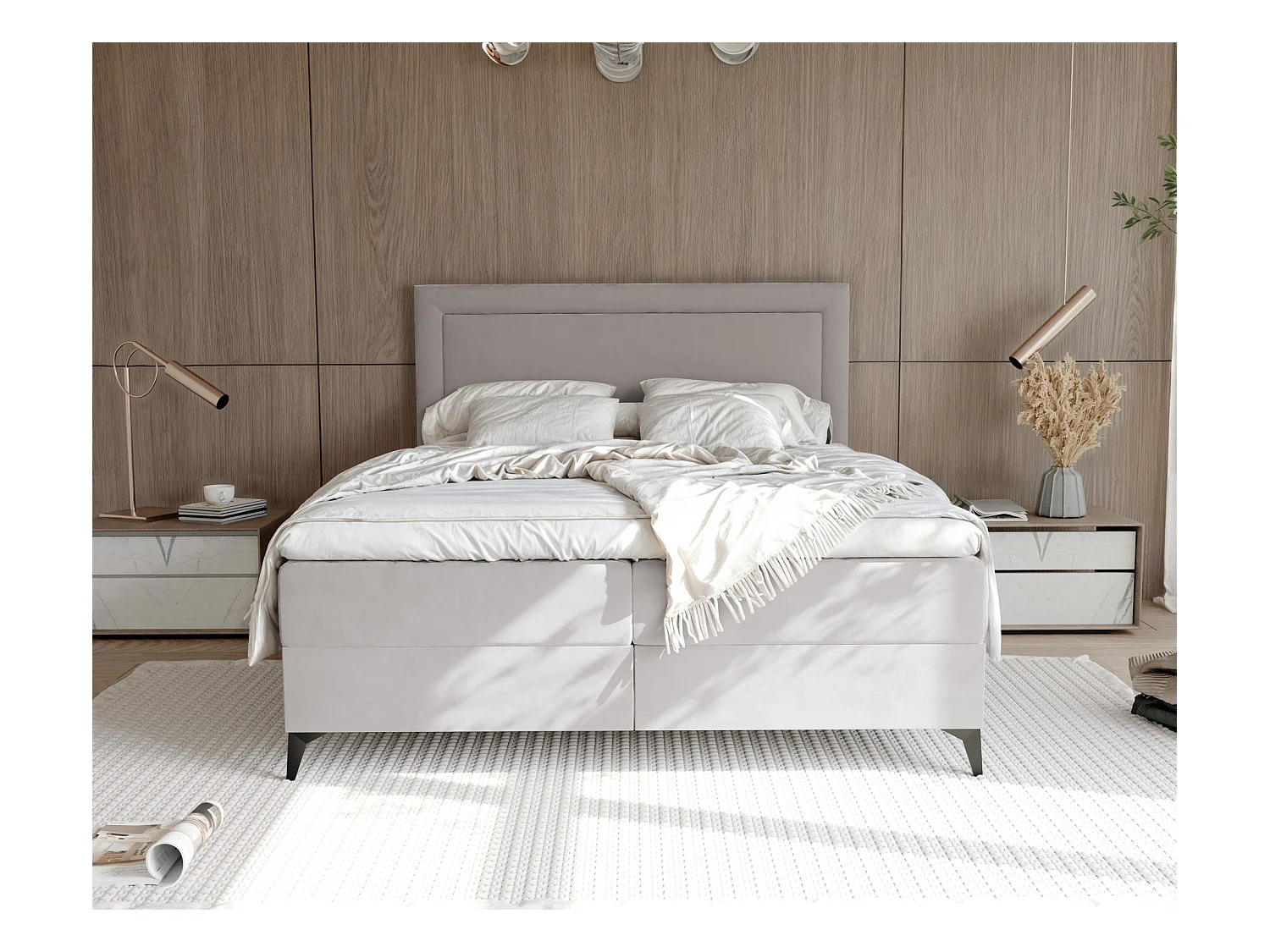 Lit continental rembourré avec surmatelas, gris - 200x200 - NERO