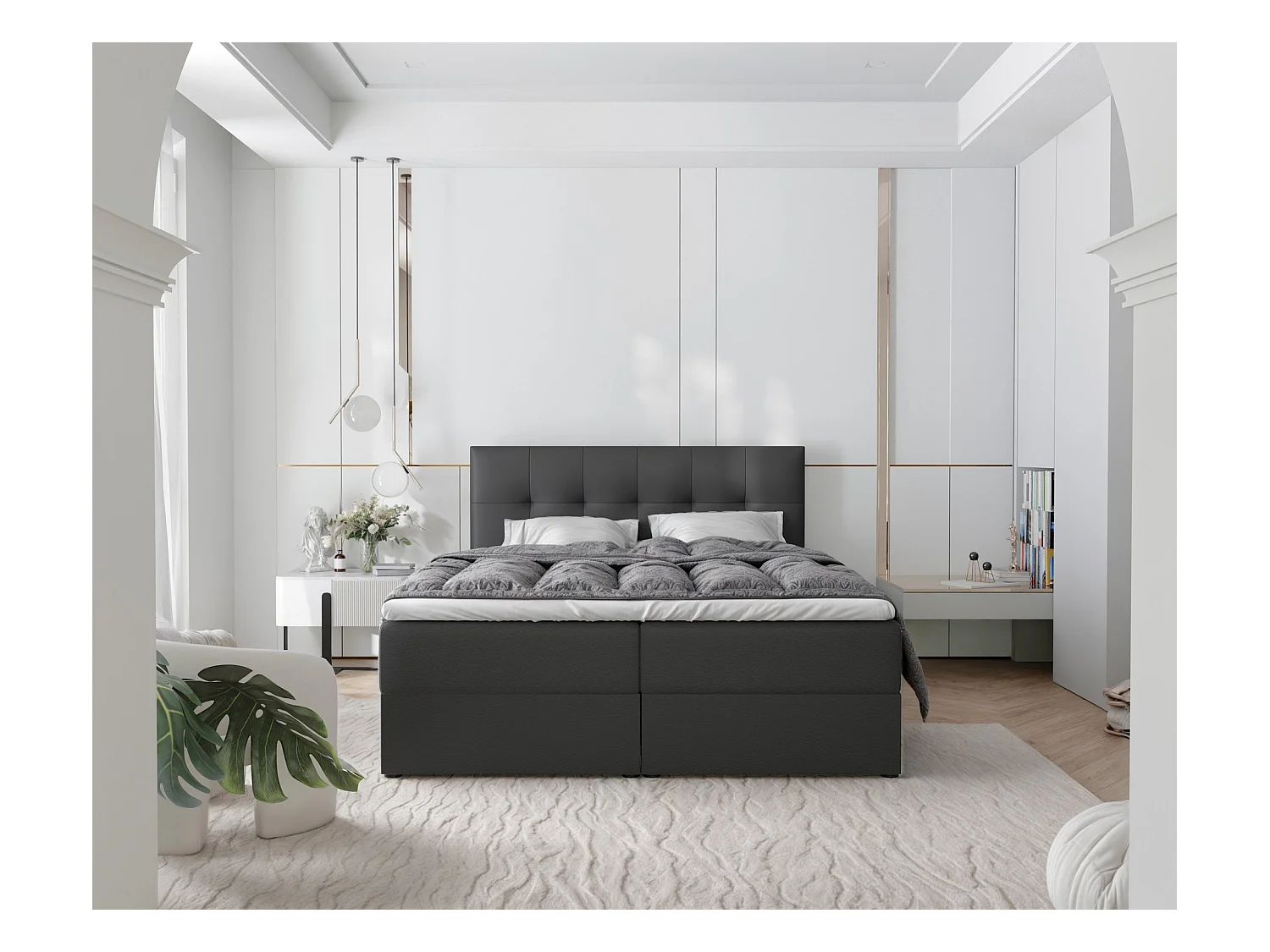 Lit continental rembourré avec surmatelas, noir  - 180x200 - RENZO