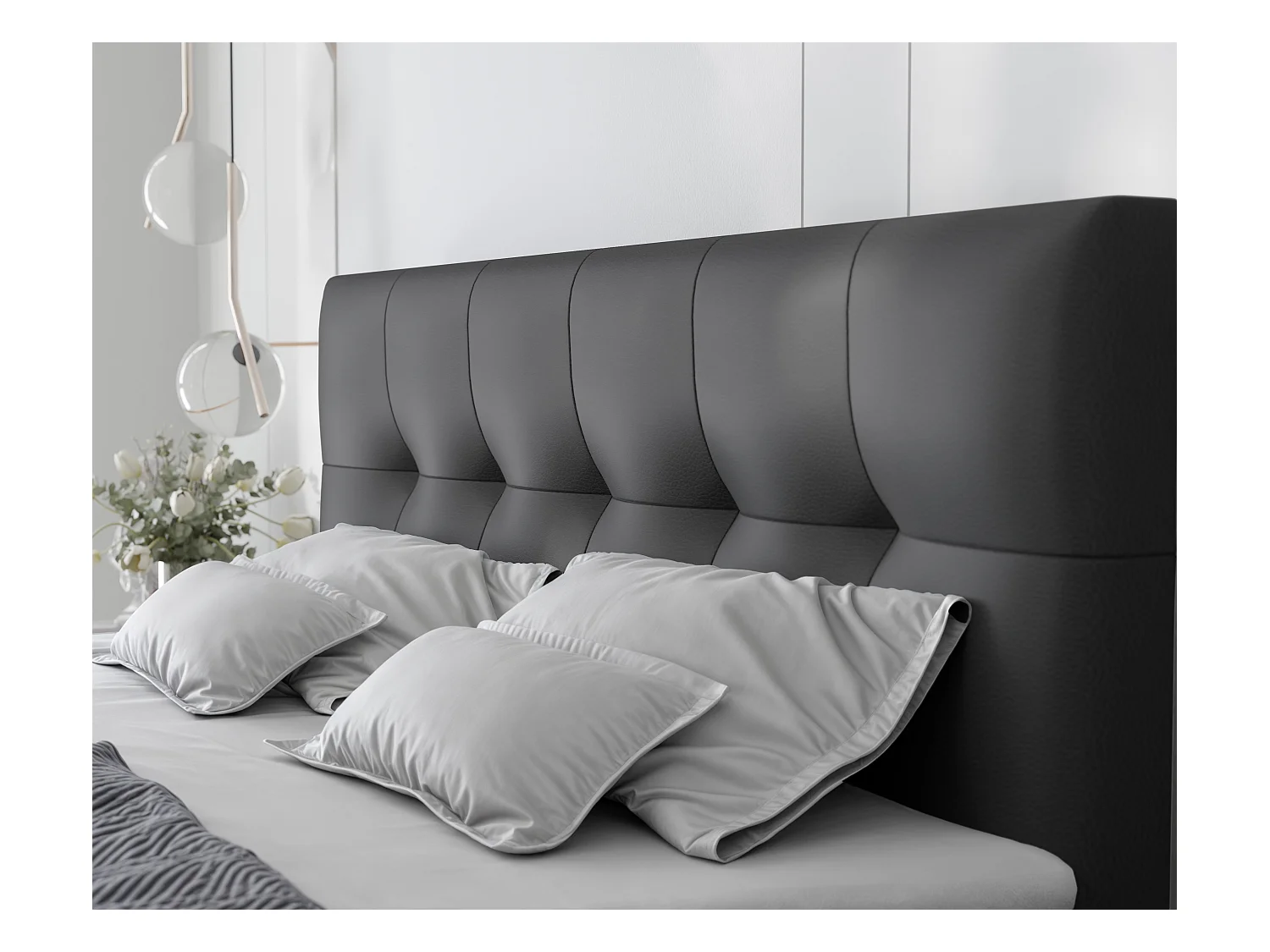 Lit continental rembourré avec surmatelas, noir  - 180x200 - RENZO