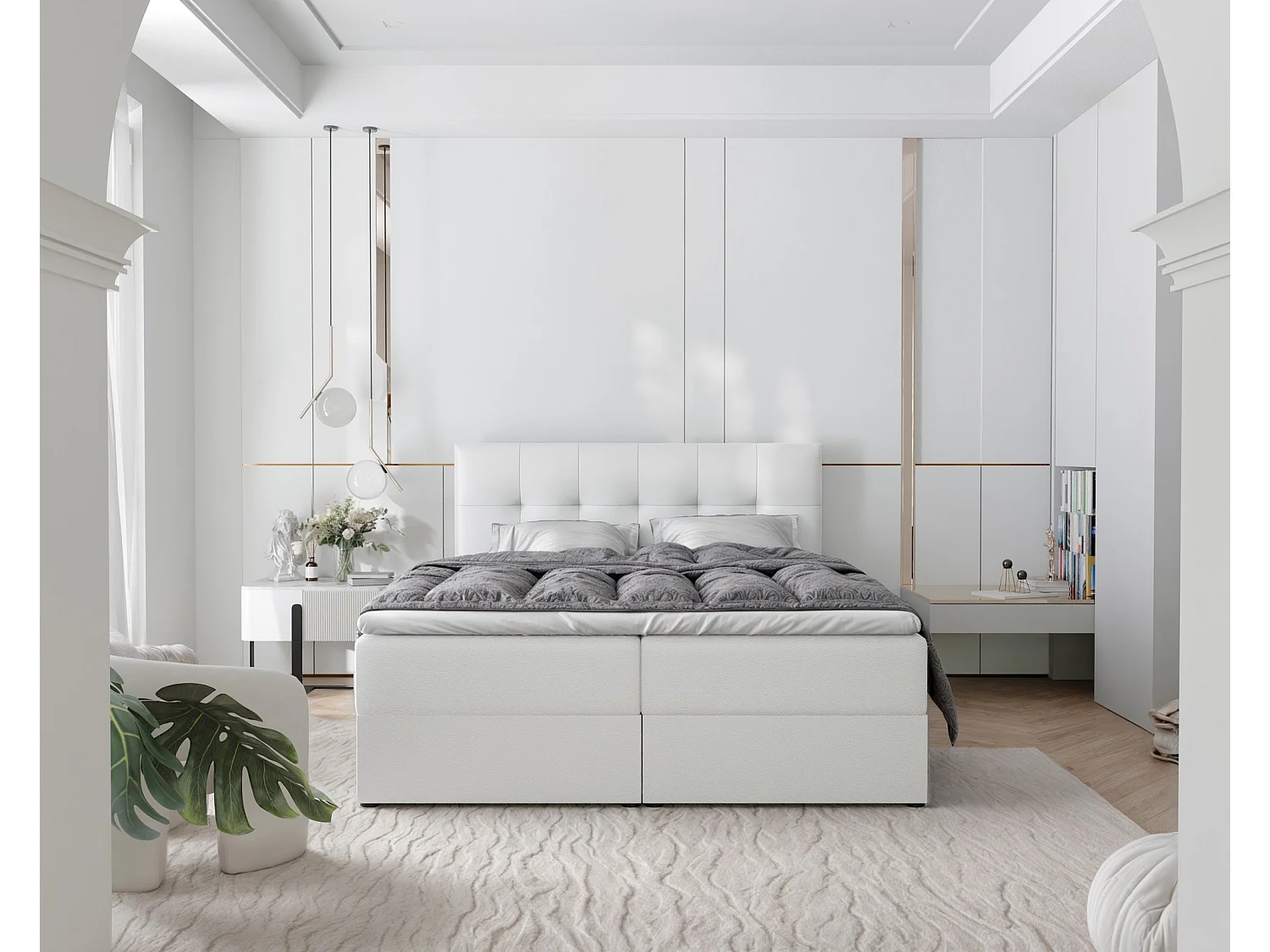 Lit continental rembourré avec surmatelas, blanc  - 180x200 - RENZO