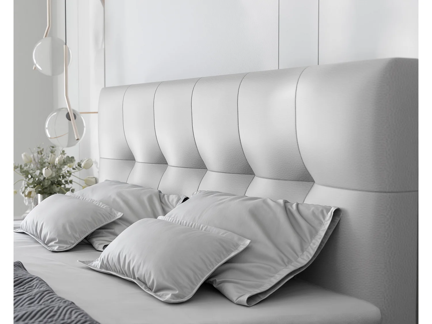 Lit continental rembourré avec surmatelas, gris  - 140x200 - RENZO