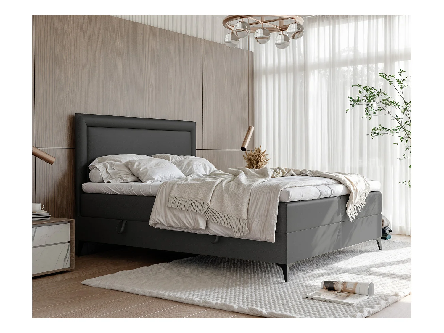 Lit continental rembourré avec surmatelas, noir  - 140x200 - NERO