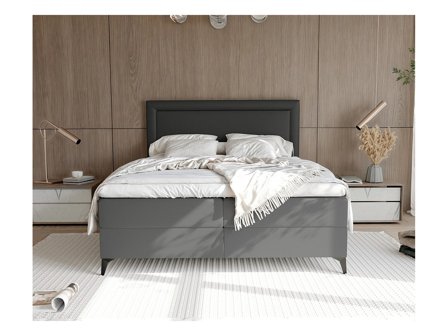 Lit continental rembourré avec surmatelas, noir  - 140x200 - NERO