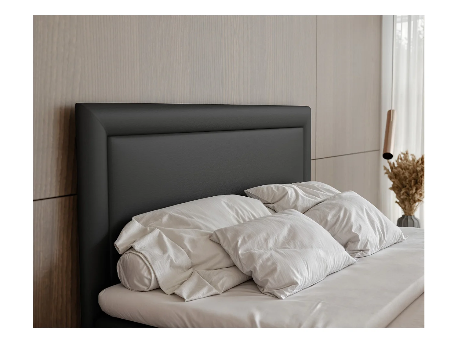 Lit continental rembourré avec surmatelas, noir  - 140x200 - NERO