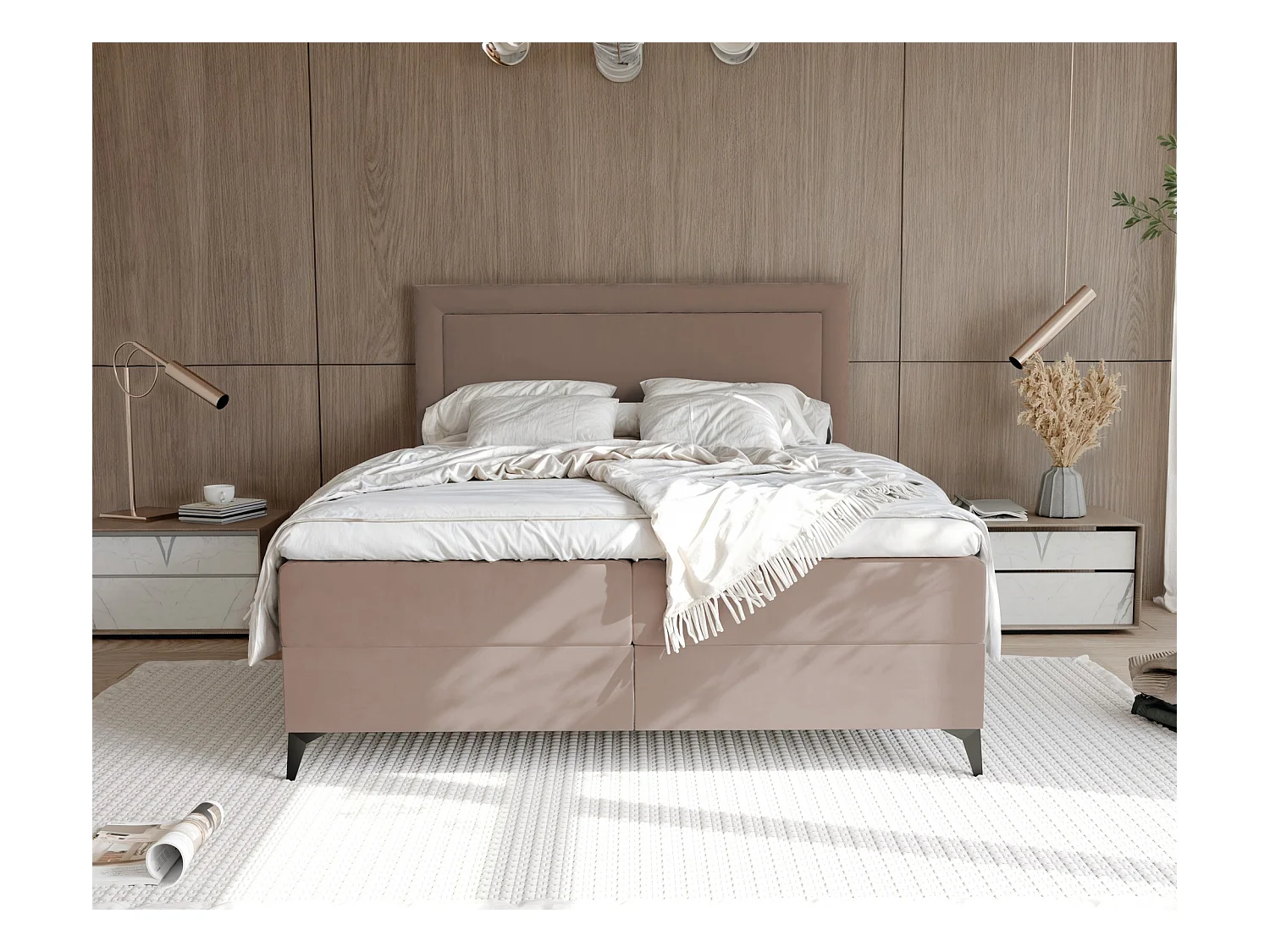 Lit continental rembourré avec surmatelas, marron - 200x200 - NERO