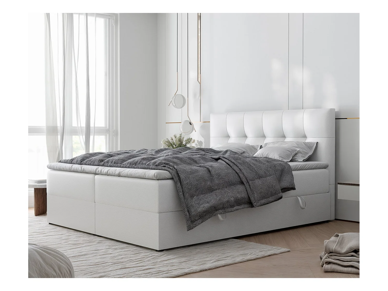 Lit continental rembourré avec surmatelas, blanc  - 200x200 - RENZO