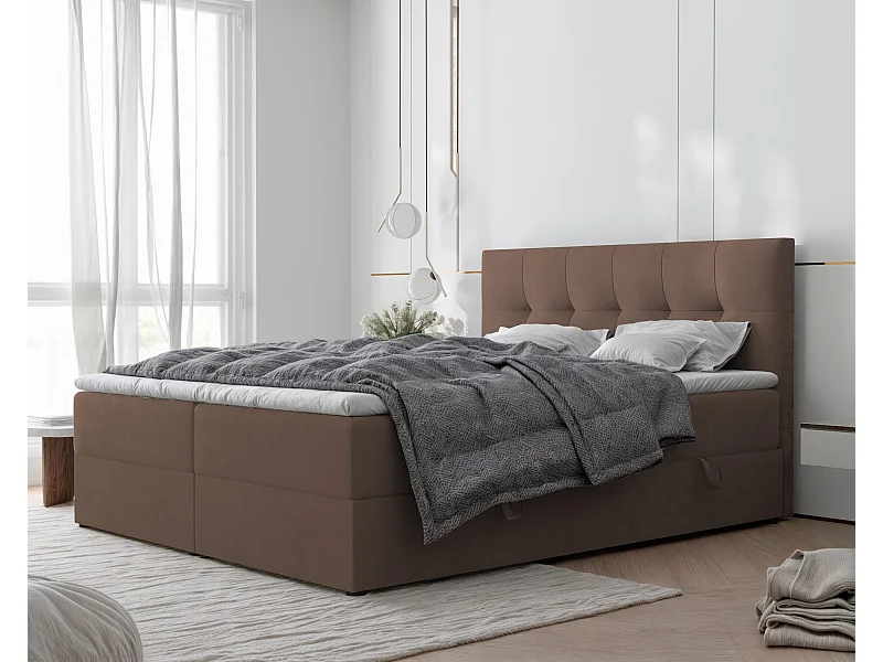 Lit continental rembourré avec surmatelas, marron - 120x200 - RENZO