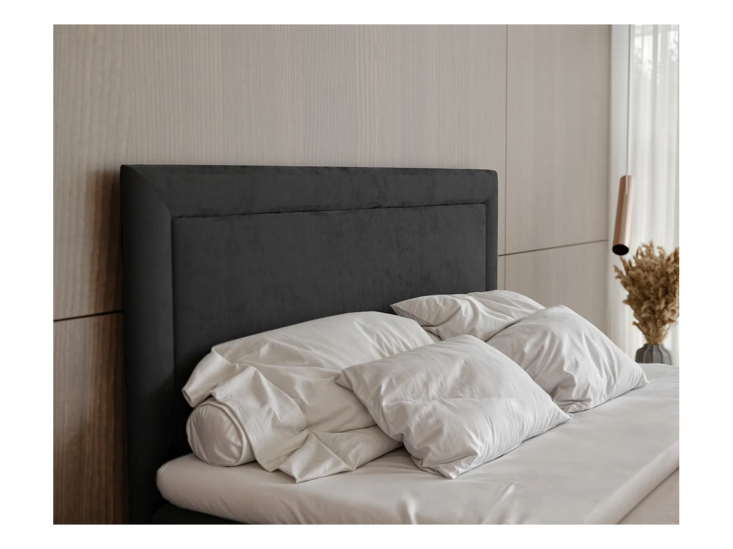 Lit continental rembourré avec surmatelas, noir - 140x200 - NERO