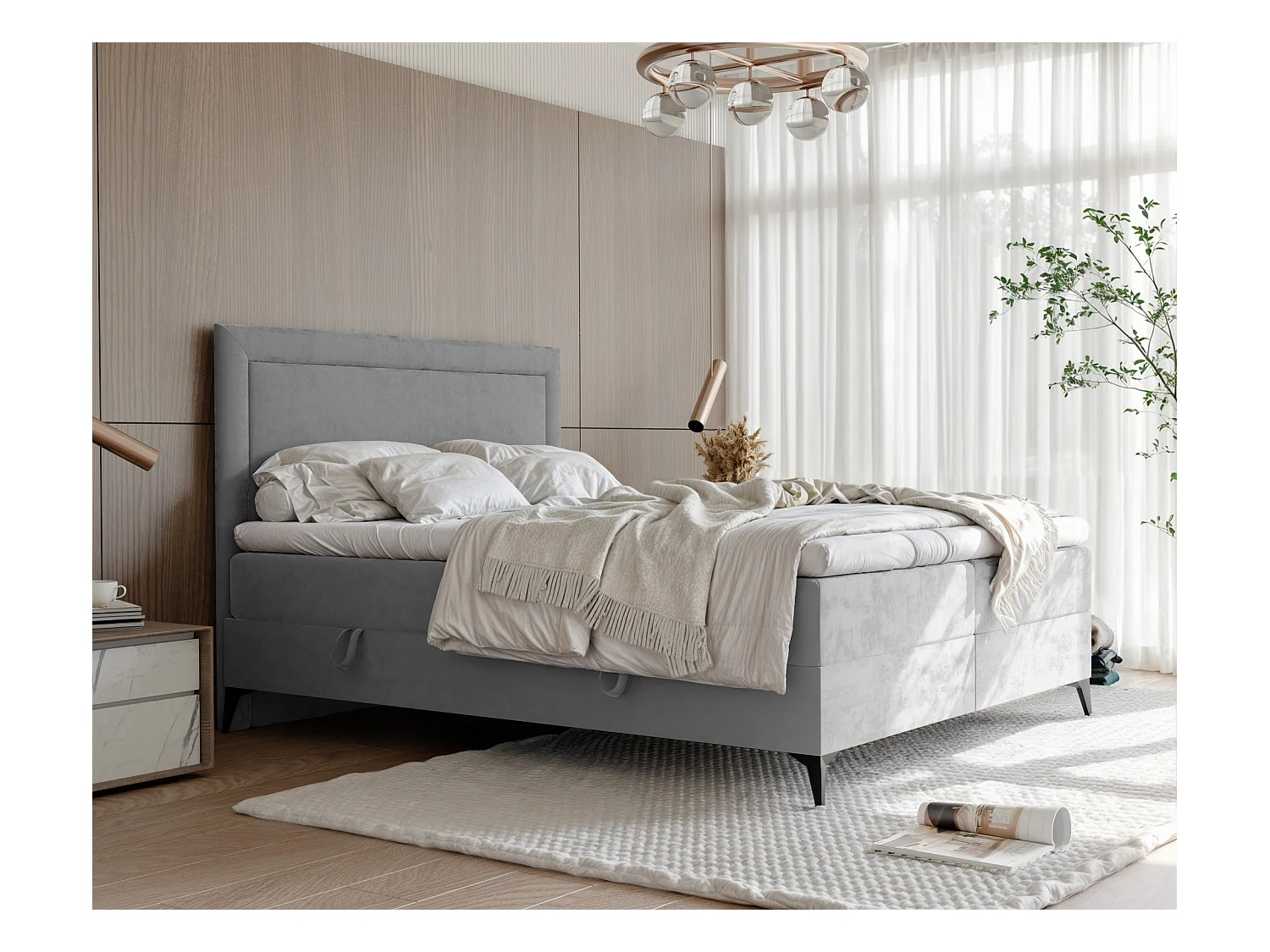 Lit continental rembourré avec surmatelas, gris clair - 140x200 - NERO