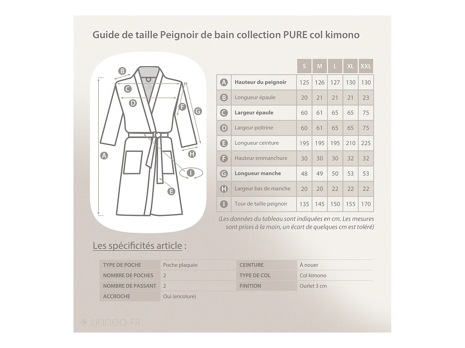 Peignoir kimono adulte PURE coton XL gris argent